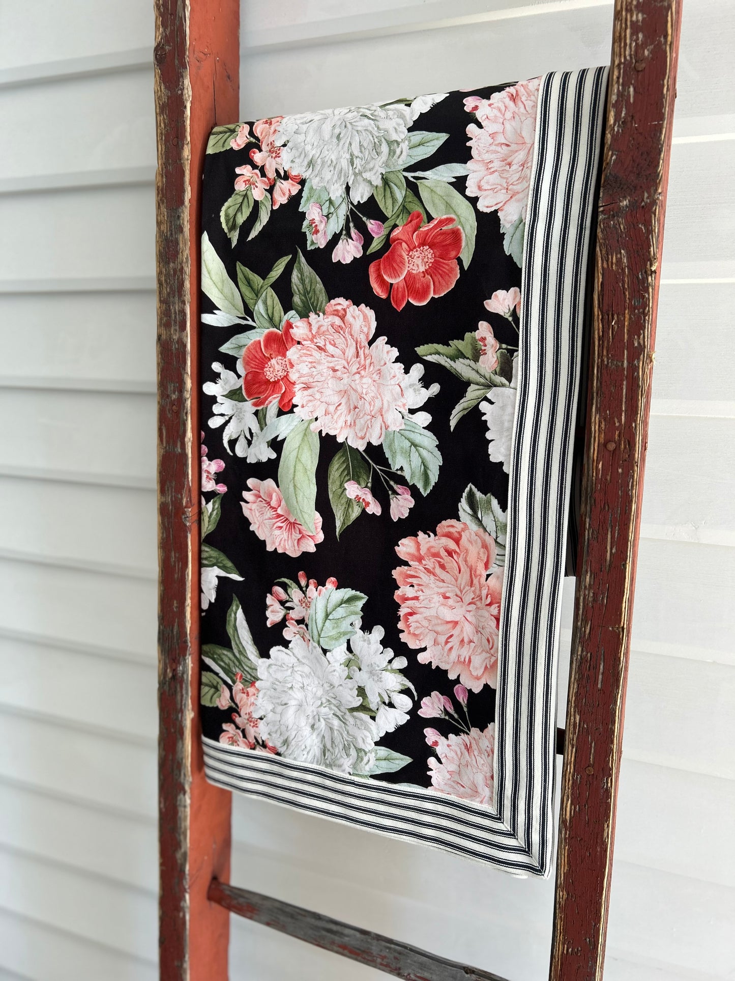 Blooms in Black weighted tablecloth