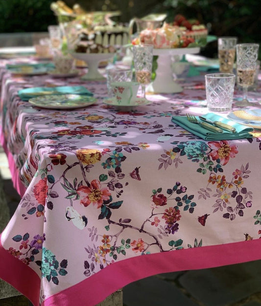 Pink Blossom weighted tablecloth