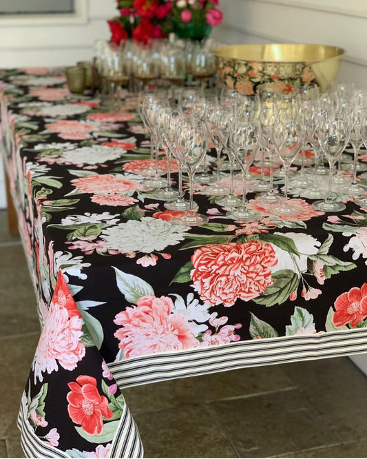 Blooms in Black weighted tablecloth