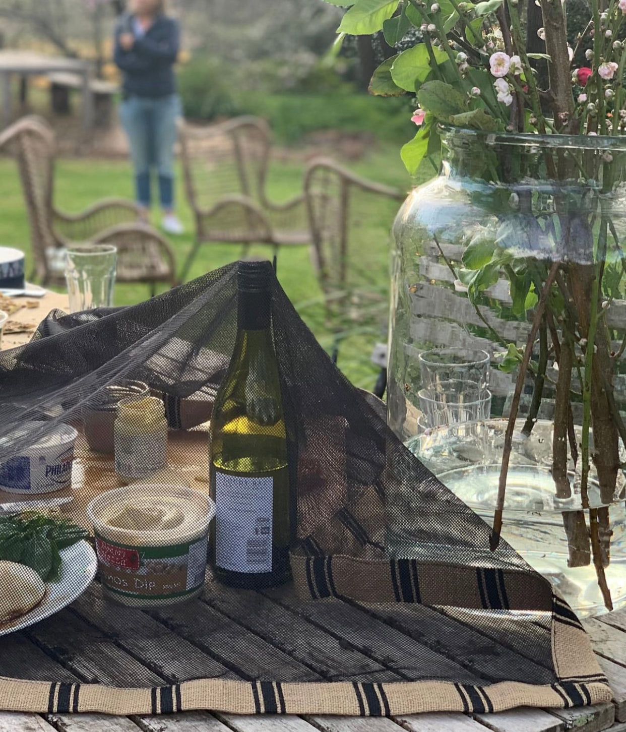 Black Hessian weighted food cover