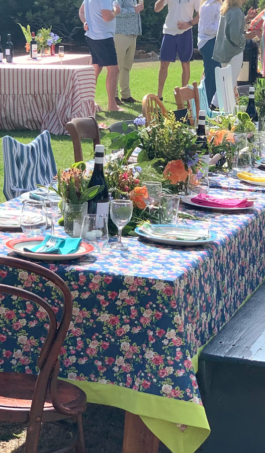 Denim Floral weighted tablecloth